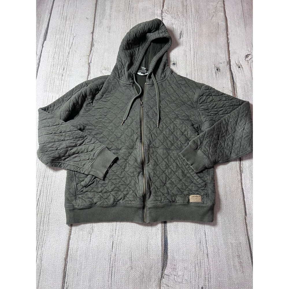 Eddie Bauer Quilted Hoodie Womens L‎ Olive Green Full Zip Diamond Pattern Jacket